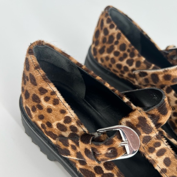 Reformation Abalonia Pony-hair Leopard Animal Print Chunky Mary Jane Loafers - Picture 6 of 8